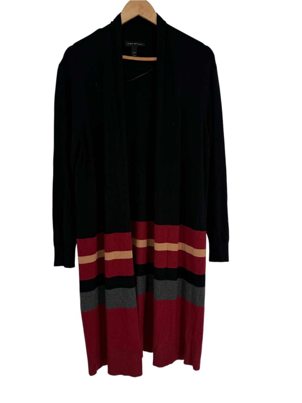 Lane Bryant Black/stripe Long Cardigan Sweater 81590 Size 14/16 Open Front